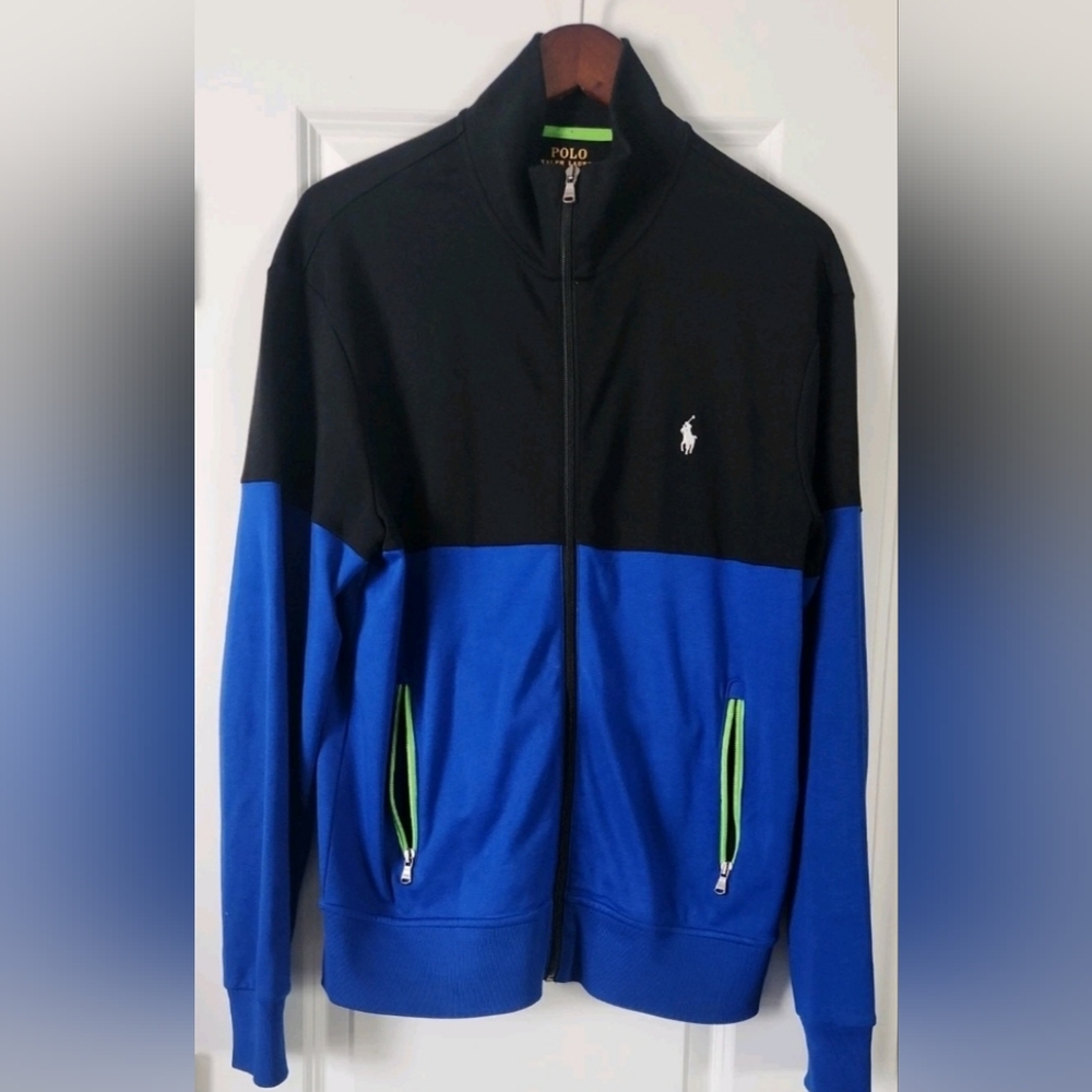 Polo Ralph Lauren Performance Track Jacket Blue Black Full Zip Mens Medium